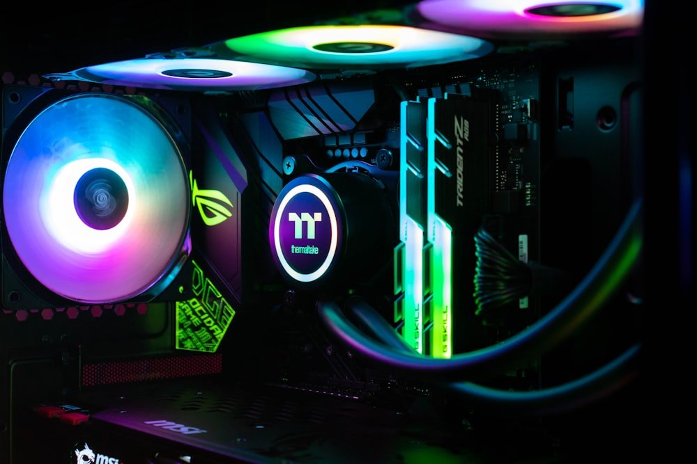 RGB-lit cooling and components inside a gaming PC